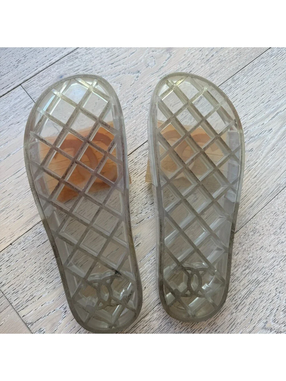 Chanel Jelly Slides Sandals Interlocking CC Logo Sunfaded FLAWED 8US